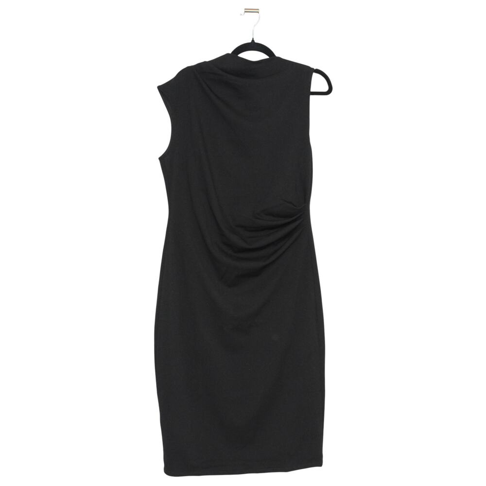 Mango Asymmetric Draped Midi Dress Black Size XL NWT